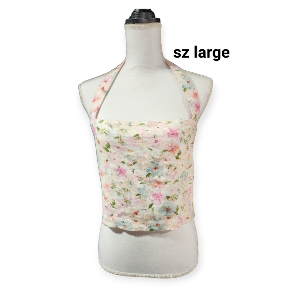 Brand New With Tags Abercrombie & Fitch sz Large Floral Linen Cropped Halter Top